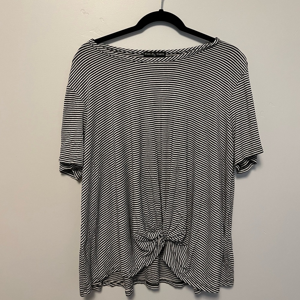 Knot White and Black Striped Shirt